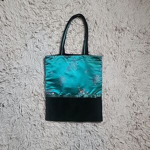 Vintage Y2K Tote Bag Old Navy Asian Print and Velveteen Velvet Like Travel Boho